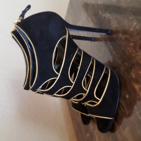 *SALE* Sergio Rossi black and gold caged bootie heels - Picture 4 of 11